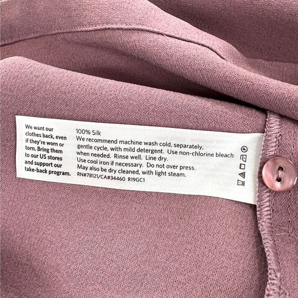 EILEEN FISHER Tunic Top Womens S Mauve Purple Silk Georgette Crepe Funnel Neck - Picture 13 of 16